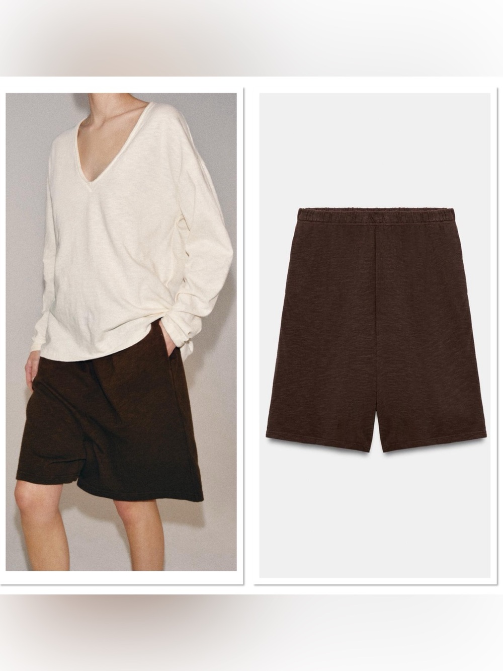 NWT Zara Mid-Rise Rustic Long Bermuda Shorts Sz:M Brown